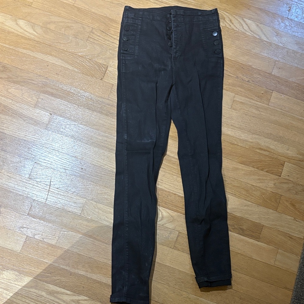 J Brand Black Skinny High-Waist Jeans with Button Detail
